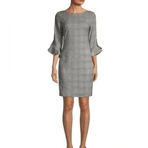 NWT Karl Lagerfeld 3/4 Tulip Sleeve Houndstooth Plaid Sheath Dress Size 2